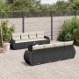 Set de sofás de jardín 8 piezas y cojines ratán sintético negro