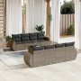 Set de muebles de jardín 9 pzas y cojines ratán sintético gris