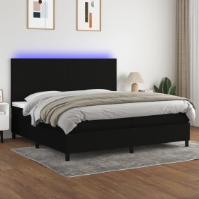 Cama box spring colchón y luces LED tela negro 200