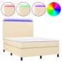 Box spring bed mattress and LED lights cream fabric 140x200 cm by vidaXL, Beds and slatted bases - Ref: Foro24-3134722, Price...