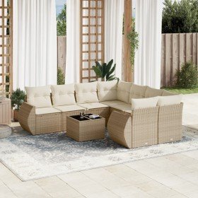 Set de sofás de jardín 9 pzas con cojines ratán sintético beige