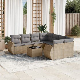 Set de sofás de jardín 9 pzas con cojines ratán sintético beige en Conjuntos de jardín | Comprar online en Foro24
