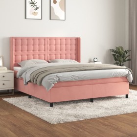 Cama box spring con colchón terciopelo rosa 180x200 cm