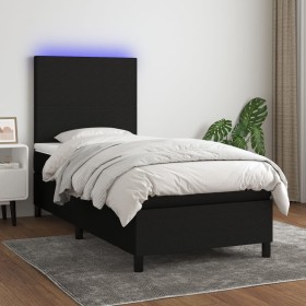 Cama box spring colchón y luces LED tela negro 80x200 cm