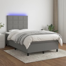 Cama box spring con colchón y LED tela gris oscuro 120x200 cm