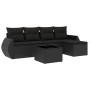 Set de sofás de jardín 6 piezas y cojines ratán sintético negro