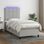 Box spring bed mattress and LED lights light gray fabric 90x190 cm by vidaXL, Beds and slatted bases - Ref: Foro24-3134837, P...