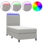 Box spring bed mattress and LED lights light gray fabric 90x190 cm by vidaXL, Beds and slatted bases - Ref: Foro24-3134997, P...