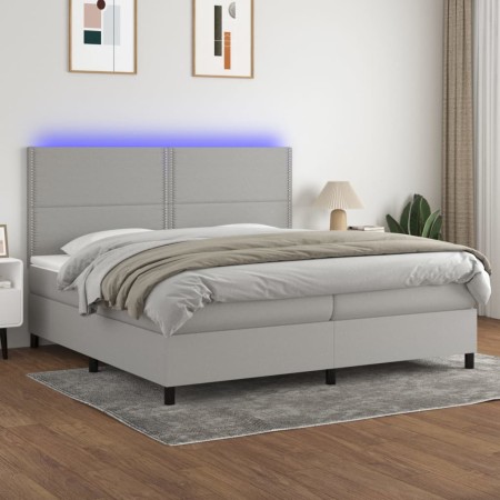 Cama box spring con colchón tela y LED gris claro 200x200 cm de vidaXL, Camas y somieres - Ref: Foro24-3134821, Precio: 671,9...