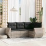 Set de sofás de jardín 4 pzas y cojines ratán sintético gris