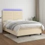 Box spring bed mattress and LED lights cream fabric 140x200 cm by vidaXL, Beds and slatted bases - Ref: Foro24-3134962, Price...