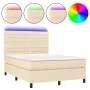 Box spring bed mattress and LED lights cream fabric 140x200 cm by vidaXL, Beds and slatted bases - Ref: Foro24-3134962, Price...