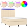 Box spring bed mattress and LED lights cream fabric 140x200 cm by vidaXL, Beds and slatted bases - Ref: Foro24-3134882, Price...
