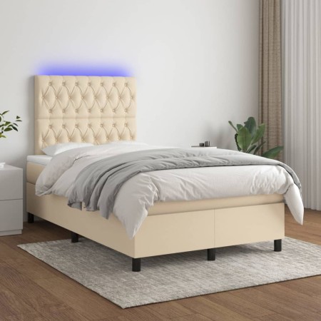 Cama box spring con colchón y LED tela crema 120x200 cm de vidaXL, Camas y somieres - Ref: Foro24-3135106, Precio: 446,50 €, ...