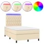 Box spring bed with mattress and LED cream fabric 120x200 cm by vidaXL, Beds and slatted bases - Ref: Foro24-3135106, Price: ...