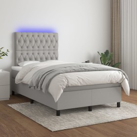 Cama box spring con colchón tela y LED gris claro 120x200 cm de vidaXL, Camas y somieres - Ref: Foro24-3135101, Precio: 416,8...
