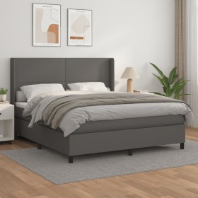 Cama box spring con colchón cuero sintético gris 180x200 cm