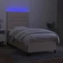 Box spring bed mattress and LED lights cream fabric 100x200 cm by vidaXL, Beds and slatted bases - Ref: Foro24-3134858, Price...