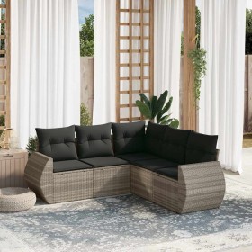 Set de sofás jardín y cojines 5 pzas ratán sintético gris claro