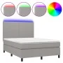 Box spring bed mattress and LED lights light gray fabric 140x190 cm by vidaXL, Beds and slatted bases - Ref: Foro24-3134709, ...