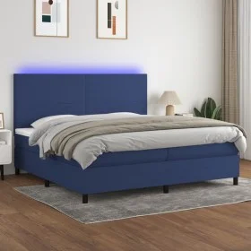 Cama box spring colchón y luces LED tela azul 200x200 cm de vidaXL, Camas y somieres - Ref: Foro24-3134747, Precio: 661,60 €,...