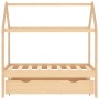 Estructura de cama infantil con cajón madera de pino 70x140 cm