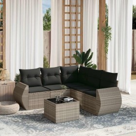 Set de sofás de jardín 6 pzas y cojines ratán sintético gris