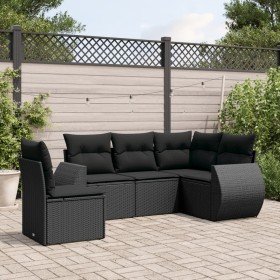 Set de muebles de jardín 5 pzas y cojines ratán sintético negro Set de muebles de jardín 5 pzas y cojines ratán sintético negro