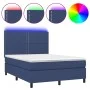 Box spring bed mattress and LED lights blue fabric 140x200 cm by vidaXL, Beds and slatted bases - Ref: Foro24-3134803, Price:...