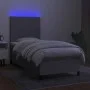 Box spring bed mattress and LED lights light gray fabric 90x190 cm by vidaXL, Beds and slatted bases - Ref: Foro24-3134677, P...