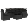 Set de sofás de jardín 6 piezas y cojines ratán sintético negro