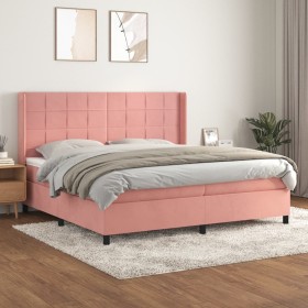 Cama box spring con colchón terciopelo rosa 200x200 cm