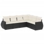 Set de sofás de jardín 6 piezas y cojines ratán sintético negro