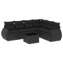 Set de comedor de jardín 7 pzas y cojines ratán sintético negro