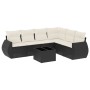 Set de comedor de jardín 7 pzas y cojines ratán sintético negro