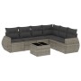 Set de sofás de jardín 7 piezas con cojines ratán PE gris