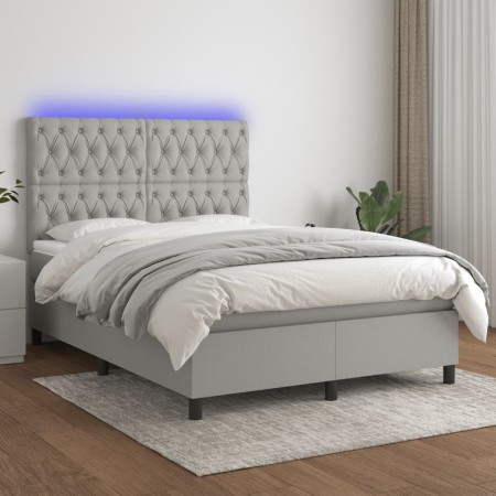 Cama box spring colchón y luces LED tela gris claro 140x190 cm de vidaXL, Camas y somieres - Ref: Foro24-3135109, Precio: 511...