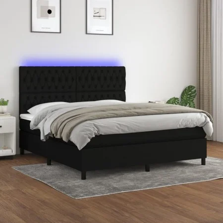 Box spring bed mattress and LED lights black fabric 180x200 cm by vidaXL, Beds and slatted bases - Ref: Foro24-3135135, Price...