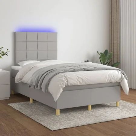 Cama box spring con colchón tela y LED gris claro 120x200 cm de vidaXL, Camas y somieres - Ref: Foro24-3135421, Precio: 422,0...