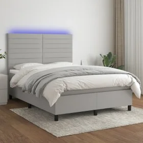 Box spring bed mattress and LED lights light gray fabric 140x190 cm by vidaXL, Beds and slatted bases - Ref: Foro24-3134949, ...