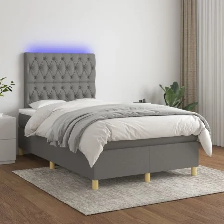 Box spring bed with mattress and LED dark gray fabric 120x200 cm by vidaXL, Beds and slatted bases - Ref: Foro24-3135662, Pri...