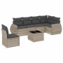Set de sofás de jardín 7 pzas con cojines ratán PE gris claro