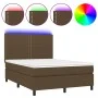 Box spring bed mattress LED lights dark brown fabric 140x200cm by vidaXL, Beds and slatted bases - Ref: Foro24-3134800, Price...
