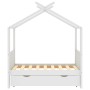 Estructura de cama niños y cajón madera maciza blanca 70x140 cm