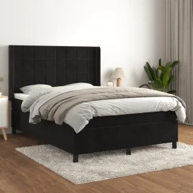 Box spring bed with black velvet mattress 140x190 cm by vidaXL, Beds and slatted bases - Ref: Foro24-3132677, Price: 495,05 €...