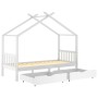 Estructura cama niños y cajones madera maciza blanca 90x200 cm