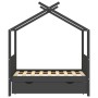 Estructura de cama infantil y cajón madera pino gris 70x140cm