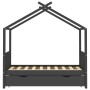 Estructura de cama infantil y cajón madera pino gris 80x160cm