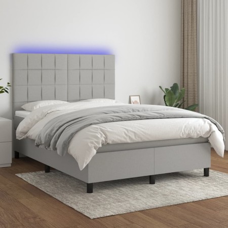 Cama box spring colchón y luces LED tela gris claro 140x190 cm de vidaXL, Camas y somieres - Ref: Foro24-3134869, Precio: 525...
