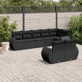 Set de sofás de jardín 8 piezas y cojines ratán sintético negro Set de sofás de jardín 8 piezas y cojines ratán sintético negro